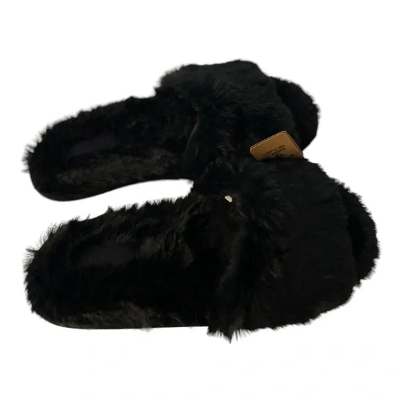 VS PINK Faux Fur Slippers Various Sizes Black - Picture 8 of 8